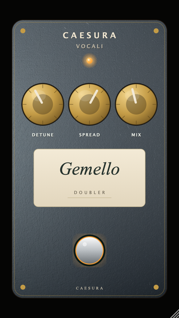 Gemello Doubler effect; real editor capture of the grey slate face