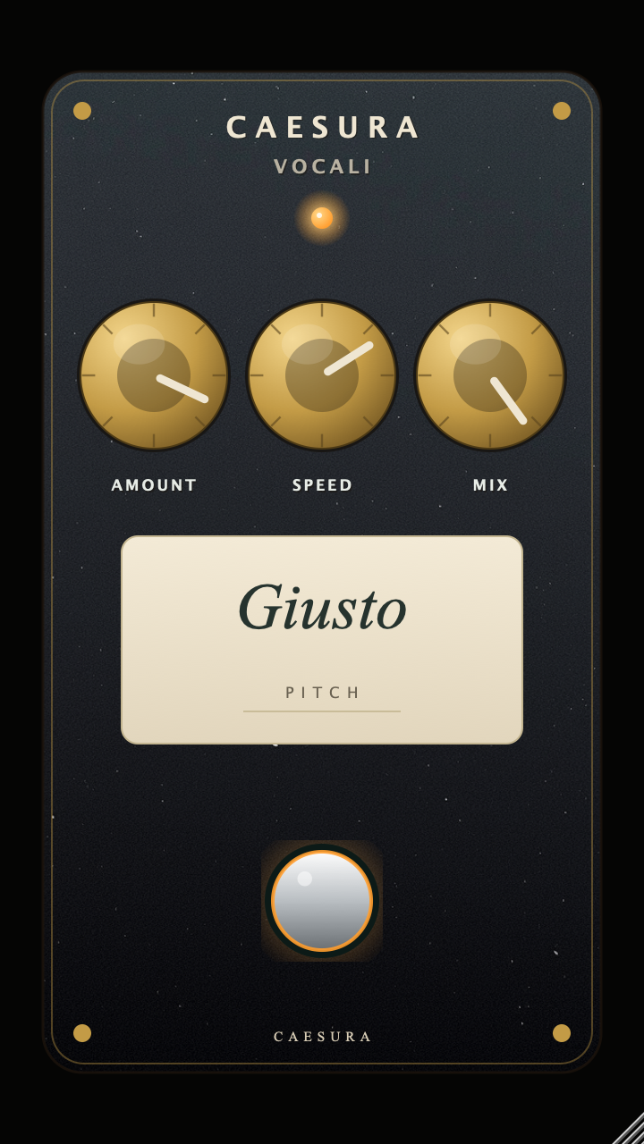 Giusto Auto-tune effect; real editor capture of the black basalt face